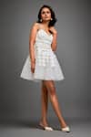 Buy_Deepika Arora_White Net Applique 3d Geometric Sweetheart Neck Layered Mini Dress 