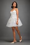 Shop_Deepika Arora_White Net Applique 3d Geometric Sweetheart Neck Layered Mini Dress 