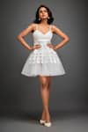 Buy_Deepika Arora_White Net Applique 3d Geometric Sweetheart Neck Layered Mini Dress _at_Aza_Fashions