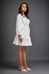 Shop_Deepika Arora_White Crepe V-neck 3d Geometric Applique Layered Dress _Online_at_Aza_Fashions