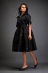 Deepika Arora_Black Neoprene Embroidery, Applique Collared Floral Skirt Co-ord Set_at_Aza_Fashions