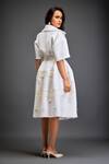 Shop Deepika Arora White Scuba Floral Collar Neck Bloom Applique Midi Dress With Belt at Aza Fashions Shop_Deepika Arora_White Scuba Floral Collar Neck Bloom Applique Midi Dress With Belt_at_Aza_Fashions