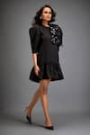 Buy_Deepika Arora_Black Tafetta Metallic Sphere High Neck Applique Embellished Ruffled Hem Dress _Online_at_Aza_Fashions