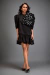 Shop_Deepika Arora_Black Tafetta Metallic Sphere High Neck Applique Embellished Ruffled Hem Dress _Online_at_Aza_Fashions