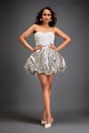 Buy_Deepika Arora_White Vegan Leather Off Shoulder Top With Metallic Cutwork Balloon Skirt _Online_at_Aza_Fashions