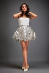 Buy_Deepika Arora_White Vegan Leather Off Shoulder Top With Metallic Cutwork Balloon Skirt _at_Aza_Fashions