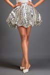 Deepika Arora_White Vegan Leather Metallic Cutwork Balloon Bubble Skirt _Online_at_Aza_Fashions