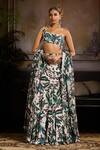 Buy_DiyaRajvvir_Green Organza, Crepe, Linen Embroidery One Shoulder Bloom Print Lehenga Set _at_Aza_Fashions