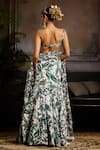 Shop_DiyaRajvvir_Green Organza, Crepe, Linen Embroidery One Shoulder Bloom Print Lehenga Set _at_Aza_Fashions