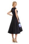 Shop_Mac Duggal_Black Polyester Printed Floral Boat Neck Midi Dress _at_Aza_Fashions