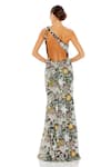 Shop_Mac Duggal_Multi Color Polyester Sequin, Thread Asymmetric Floral Embroidered Gown _at_Aza_Fashions