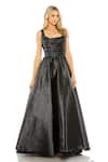 Buy_Mac Duggal_Black Polyester Plain U Neck Metallic Pleated Bodice Ball Gown _at_Aza_Fashions