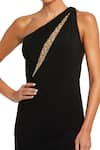 Mac Duggal_Black Polyester Crystal, Stone Asymmetric Placement Embellished Gown _Online_at_Aza_Fashions