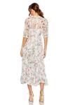 Shop_Mac Duggal_White Polyester Ruffles Round Neck Floral Printed Midi Dress _at_Aza_Fashions
