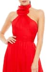 Mac Duggal_Red Polyester Embroidery Halter Neck Floral Applique Gown _Online_at_Aza_Fashions