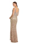 Shop_Mac Duggal_Gold Polyester Sequin, Bead Plunging V Neck And Embroidered Gown _at_Aza_Fashions