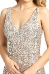 Mac Duggal_Gold Polyester Sequin, Bead Plunging V Neck And Embroidered Gown _Online_at_Aza_Fashions