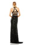 Shop_Mac Duggal_Black Polyester Sequins, Cut Work Halter Neck Embellished Gown _at_Aza_Fashions