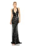 Buy_Mac Duggal_Black Polyester Sequins, Cut Work Halter Neck Embellished Gown _at_Aza_Fashions