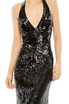 Mac Duggal_Black Polyester Sequins, Cut Work Halter Neck Embellished Gown _Online_at_Aza_Fashions