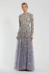 Buy_Mac Duggal_Grey Polyester Cutdana, Sequin High Neck Bloom Embroidered A-line Gown _at_Aza_Fashions