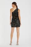 Shop_Mac Duggal_Black Polyester Sequin One Shoulder Neck Petal Embellished Dress _at_Aza_Fashions