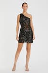 Buy_Mac Duggal_Black Polyester Sequin One Shoulder Neck Petal Embellished Dress _at_Aza_Fashions