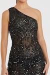Mac Duggal_Black Polyester Sequin One Shoulder Neck Petal Embellished Dress _Online_at_Aza_Fashions