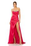Buy_Mac Duggal_Pink Polyester Stone Off Shoulder Embellished Neckline Ruched High Slit Gown _at_Aza_Fashions