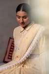 Buy_Tilsim by Sagarika Mehrotra_Beige Mal Chanderi Embroidery Ditsy Motif Collar Neck Saree And Blouse Set _Online_at_Aza_Fashions