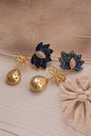 Shop_Trupti Mohta_Blue Embroidery Midnight Enamelled Drop Earrings _at_Aza_Fashions