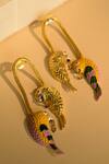 Shop_Trupti Mohta_Gold Plated Enamelled Soaring Affection Parakeet Earrings _at_Aza_Fashions