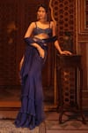 Buy_Maisolos_Blue Raw Silk, Georgette Mirror Sweetheart Tiered Pre-draped Ruffle Saree Set 