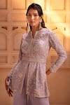 Buy_Maisolos_Purple Georgette Embroidery Split Cutdana Floral Peplum Jacket And Sharara Set _Online_at_Aza_Fashions