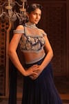 Buy_Maisolos_Blue Net, Georgette Rosa Square Neck Embroidered Blouse And Pleated Lehenga Set _Online_at_Aza_Fashions