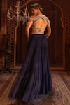Shop_Maisolos_Blue Net, Georgette Rosa Square Neck Embroidered Blouse And Pleated Lehenga Set _at_Aza_Fashions
