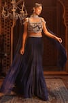 Shop_Maisolos_Blue Net, Georgette Rosa Square Neck Embroidered Blouse And Pleated Lehenga Set _Online_at_Aza_Fashions