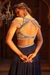 Maisolos_Blue Net, Georgette Rosa Square Neck Embroidered Blouse And Pleated Lehenga Set _at_Aza_Fashions