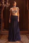 Buy_Maisolos_Blue Net, Georgette Rosa Square Neck Embroidered Blouse And Pleated Lehenga Set _at_Aza_Fashions
