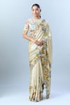 Shop_Anamika Khanna_Beige Printed Floral Round Saree With Blouse _Online_at_Aza_Fashions