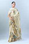 Anamika Khanna_Beige Printed Floral Round Saree With Blouse _at_Aza_Fashions