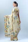 Shop_Anamika Khanna_Beige Printed Floral Round Saree With Blouse _at_Aza_Fashions
