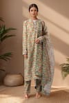 Buy_Anamika Khanna_Beige Printed Abstract Round Geometric Kurta Set _at_Aza_Fashions