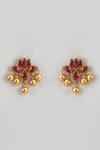 Buy_Karisa Designs_Red Kundan Stones Kamal Embellished Lotus Earrings _at_Aza_Fashions