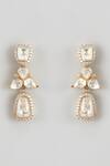 Buy_Karisa Designs_White Crystals, Diamonds Moissanite Polki Drop Earrings _at_Aza_Fashions