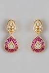 Shop_Karisa Designs_Red Semi Precious Stone, Cubic Zirconia, Moissanite Keri Embellished Earrings _at_Aza_Fashions