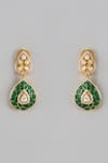 Shop_Karisa Designs_Green Crystals, Stones Embellished Drop Pattern Earrings _at_Aza_Fashions