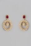 Shop_Karisa Designs_Red Cut Work, Crystals, Diamonds Moissanite Chaand Taara Earrings _at_Aza_Fashions
