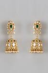 Shop_Karisa Designs_White Pearls, Semi Precious Stone, Cubic Meera Embellished Jhumka Earrings _at_Aza_Fashions