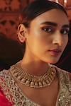 Buy_Karisa Designs_Red Pearls, Moissanite Polkis Indrani Geometric Carved Necklace _at_Aza_Fashions